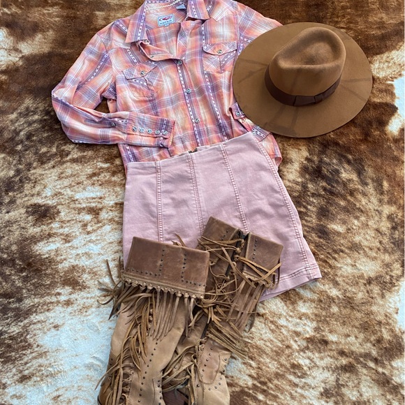 Free People Modern Femme Bodycon Denim Mini Skirt in Blush Pink - Picture 6 of 10